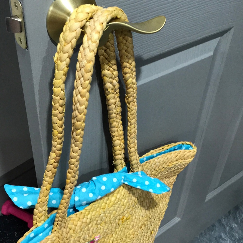 Woven straw beach bag with liner - Picture 2 of 13